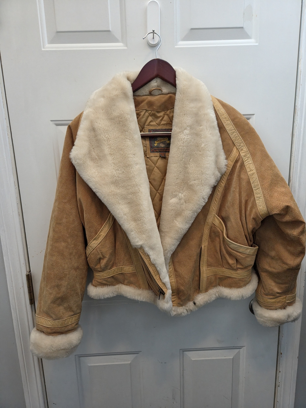 Vintage Wilson Tan Suede Jacket with Cream Shearling Trim